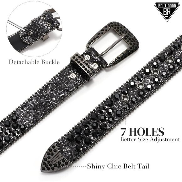 Women\'s Rhinestones Goth Bling Halloween Belt Cowgirl Western Black Skull Belt main image 4